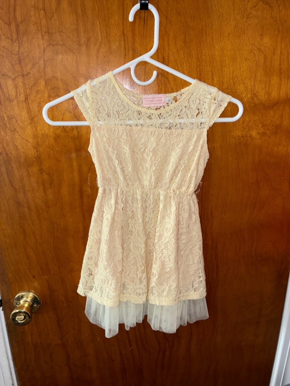 Girls Lace Dress with Tulle Skirt - Ivory